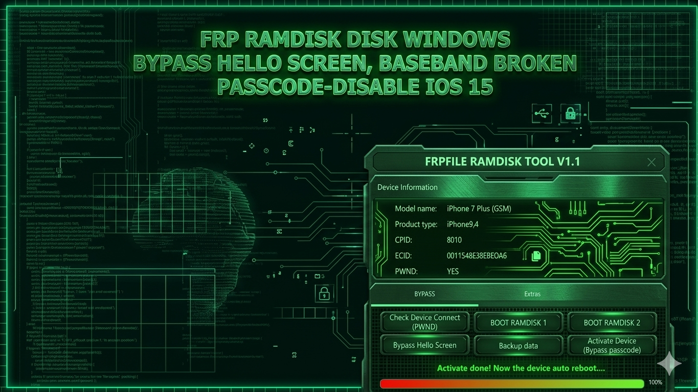 FRPFILE RAMDISK Bypass Passcode/ Disable iOS 11/12/13/14/15/16 without Jailbreak